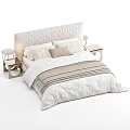Elegant Double Bed With Circular Headboard And White Bedding Striped Blanket 3d model