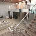 Modern Apartment Interior With Open Layout Staircase Sofa TV And Wooden Ceiling Railings