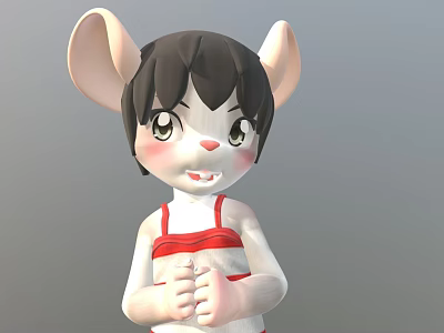 Cute 3D Cartoon Mouse Character With Large Ears Black Short Hair And Red White Vest 3d model
