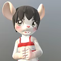 Cute 3D Cartoon Mouse Character With Large Ears Black Short Hair And Red White Vest