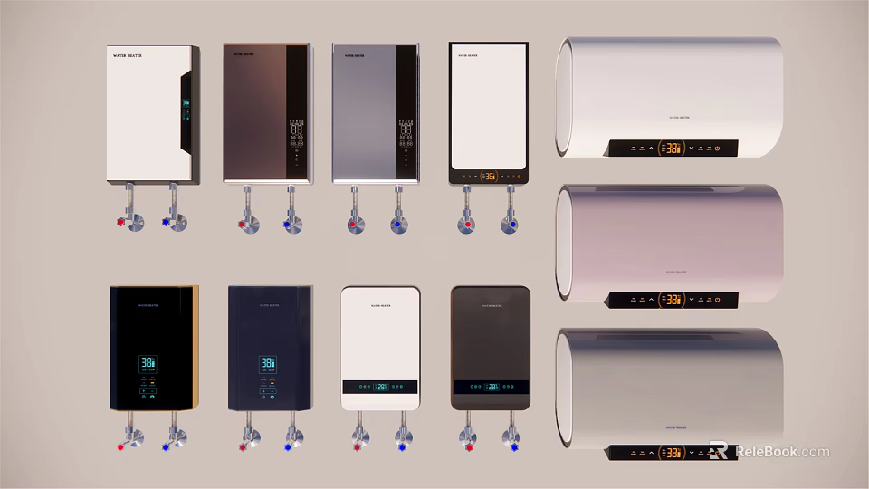 Wall Mounted Electric Water Heaters With Multiple Colors Styles Display Panel And Controls 3d model