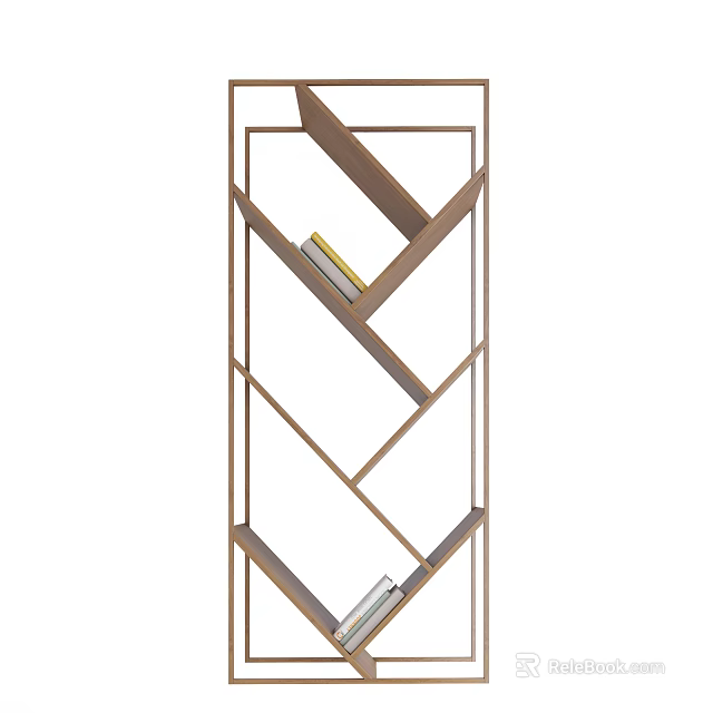 Modern Geometric Bookshelf Design With Tiered Staggered Shelves And Metal Frame For Home Decor 3d model 