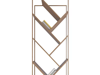 Modern Geometric Bookshelf Design With Tiered Staggered Shelves And Metal Frame For Home Decor 3d model