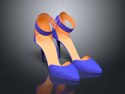 Blue High Heels With Stiletto Heels Ankle Straps And Orange Inner Lining 3d model