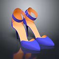 Blue High Heels With Stiletto Heels Ankle Straps And Orange Inner Lining