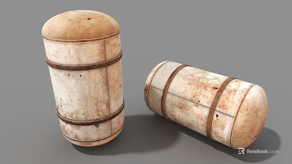 Weathered Public Facility Barrel Structures With Metal Bands Upright And Tilted 3d model
