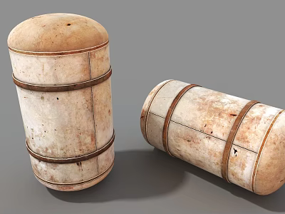 Weathered Public Facility Barrel Structures With Metal Bands Upright And Tilted 3d model