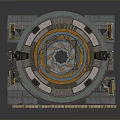 Industrial Circular Mechanical Structure With Metal Frame Yellow Accents And Base Platform