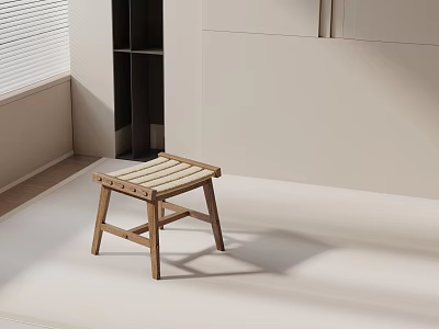 Minimalist Wooden Side Table With Slatted Top And Solid Wood Legs For Living Room 3d model