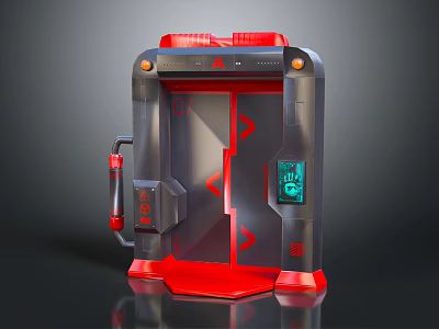 Futuristic Sci-Fi Door Structure With Red Accents And Green Digital Panel 3d model