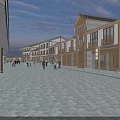 Vibrant Commercial Street With Traditional Architecture People Walking Outdoor Dining Seats And Shops