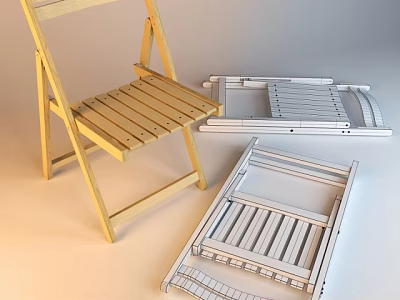 Wooden Folding Leisure Chair with Collapsible Frame and Wooden Slats Design Details 3d model