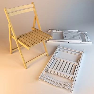 Wooden Folding Leisure Chair with Collapsible Frame and Wooden Slats Design Details 3d model