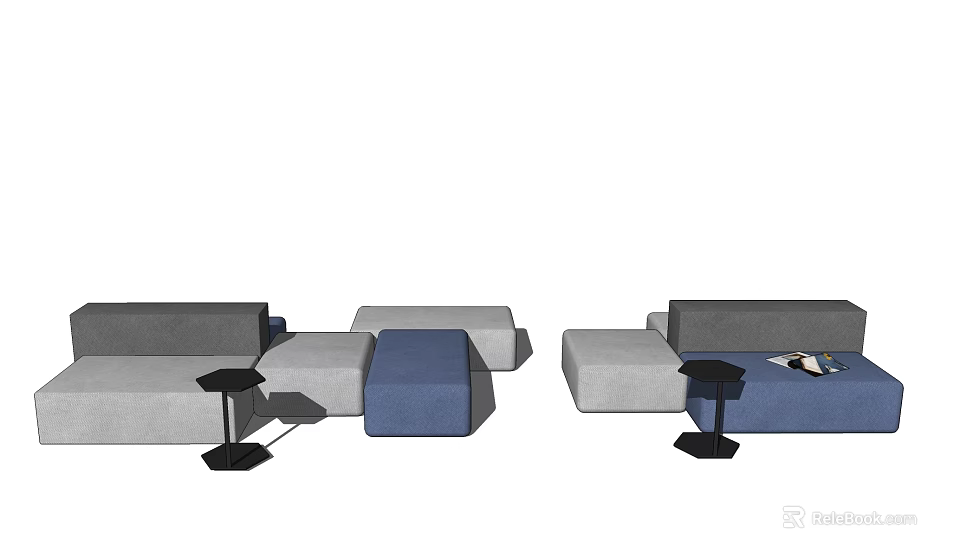 Modern Modular Sofa Combination With Gray Blue Sections And Side Tables 3d model