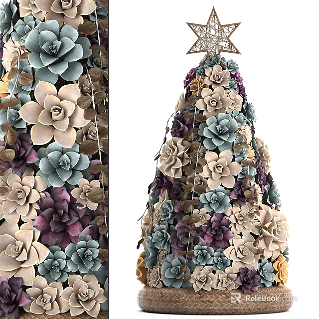 Multi Colored Succulent Shaped Decorative Ornament Set With Tree Shaped Structure For Home Decor 3d model 