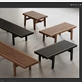 Modern Wooden Benches with Slatted Design in Black and Brown for Minimalist Interior
