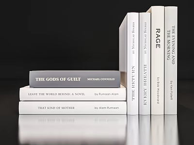 Stacked Book Collection With Various Novel Titles Author Names And Table Reflection 3d model