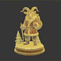Goat Santa Claus Figurine With Red Outfit Staff Bag And Snowy Base With Small Trees