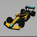Yellow And Blue Streamlined Formula Race Car With Aerodynamic Rear Wing And Tires