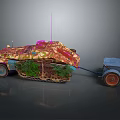 Armored Military Vehicle With Camouflage Cover And Attached Trailer Track Wheels