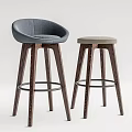 Modern Bar Stools With Wooden Legs And Upholstered Seats In Gray And Beige