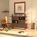 Modern Wooden Storage Sideboard With Drawers Shelves And Decorative Items In Living Room