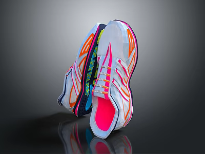 Colorful Running Sneakers Featuring White Base Pink Accents Orange Blue Patterns And Modern Design 3d model