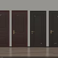 Dark Brown And Black Hinged Doors With Golden Handles And Panel Designs In Interior