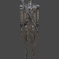 Detailed Mechanical Robot Character With Metallic Armor Red Head Lights And Mechanical Appendages