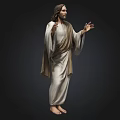 Jesus Religious Figure Sculpture With Long Hair Beard And Outstretched Hands On Dark Background