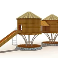 Outdoor Wooden Treehouse Playground Equipment With Staircase And Slide For Kids