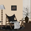 Leisure Chair With Black Leather Upholstery Wooden Frame White Throw Side Table And Floor Lamp