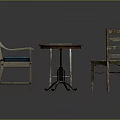 Decorative Wooden Furniture Set With Round Table Two Chairs Blue Cushion And Side Table