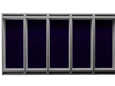 Five Casement Windows In A Row With Gray Frames And Dark Blue Glass 3d model