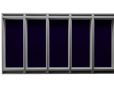 Five Casement Windows In A Row With Gray Frames And Dark Blue Glass 3d model