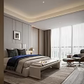 Elegant Modern Bedroom Interior With Bed Nightstands Lamps Paneled Walls And Area Rug