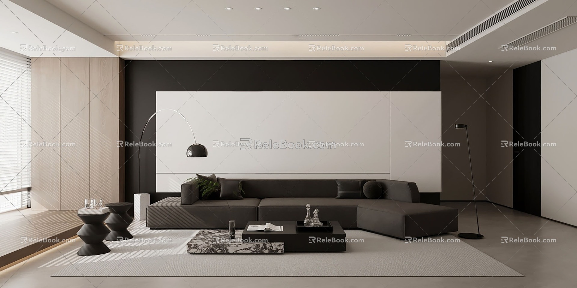 Modern Living Room Minimalist White Gray Living Room 3d model