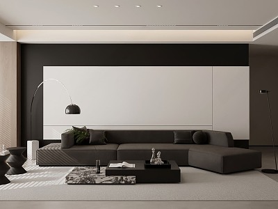 Modern Living Room Minimalist White Gray Living Room 3d model