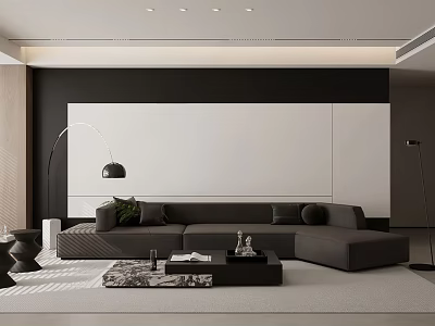 Modern Living Room Interior Design With Gray Sectional Sofa Coffee Table And Floor Lamp 3d model