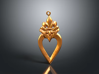 Elegant Gold Heart Shaped Pendant With Intricate Decorative Design And Diamond Accents 3d model