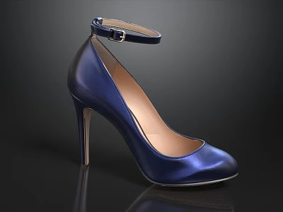 Blue Satin Women's High Heel Shoes With Ankle Strap And Stiletto Heel 3d model