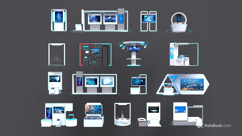 Modern Exhibition Showcases With Digital Screens And Various Stylish Retail Designs 3d model 