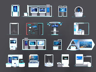 Modern Exhibition Showcases With Digital Screens And Various Stylish Retail Designs 3d model