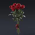 Fresh Red Roses Flower Bouquet With Green Leaves Tied In Red Ribbon