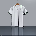 White Polo Shirt With Green Collar Cuff Trim Hanging On Wooden Hanger