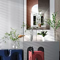 Modern Interior Decor With Glass Vases And Green Plants On Display Shelves