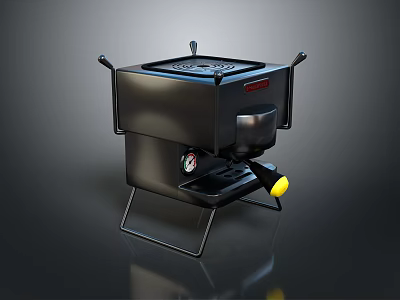 Modern Black Kitchen Appliance Featuring Yellow Component And Stand Structure For Home Use 3d model