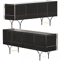 Modern Black TV Stand With Ribbed Design And Metal Legs For Living Room Storage