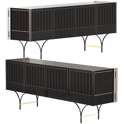 Modern Black TV Stand With Ribbed Design And Metal Legs For Living Room Storage 3d model