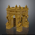 Yellow Noble Lod Archway Model With Arched Door Spire Decorations And Serpent Carvings